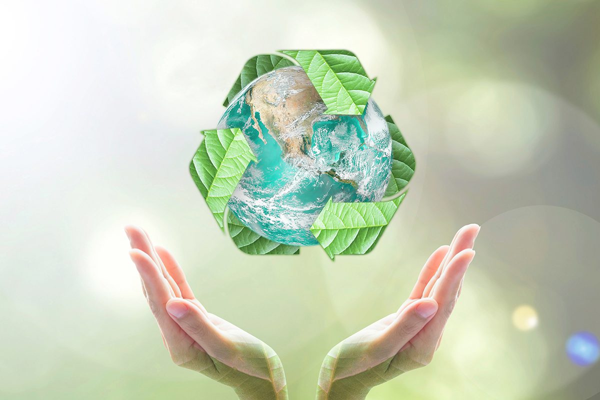Hands With Globe and Recycling Logo