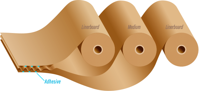 image showing the linerboard, medium and adhesive being combined