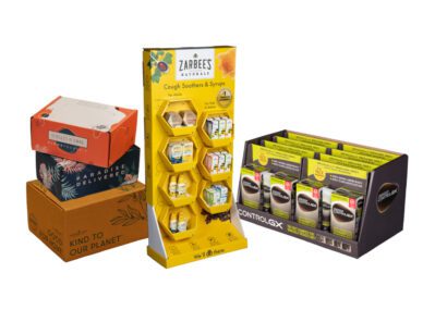 Group photo of health, beauty, personal care boxes and displays