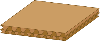 Doublewall is a combined corrugated board that consists of three sheets of linerboard with two fluted mediums in between.