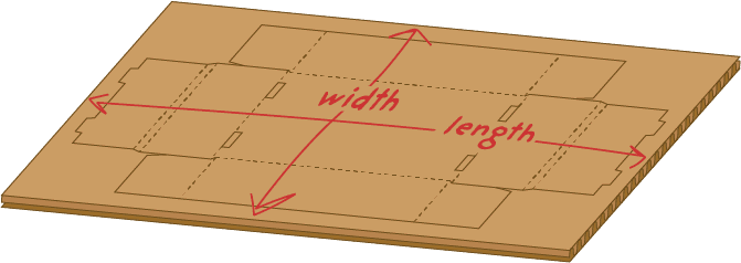 Sheet size represents the dimensions of a float piece of corrugated board that is used to make a specific box and it includes the 'trim' material around the perimeter of the box.